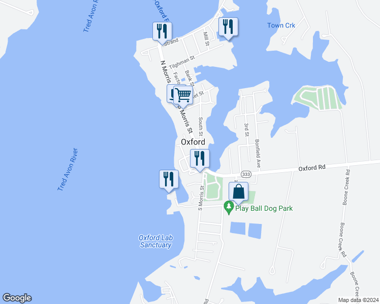 map of restaurants, bars, coffee shops, grocery stores, and more near 104 West Division Street in Oxford
