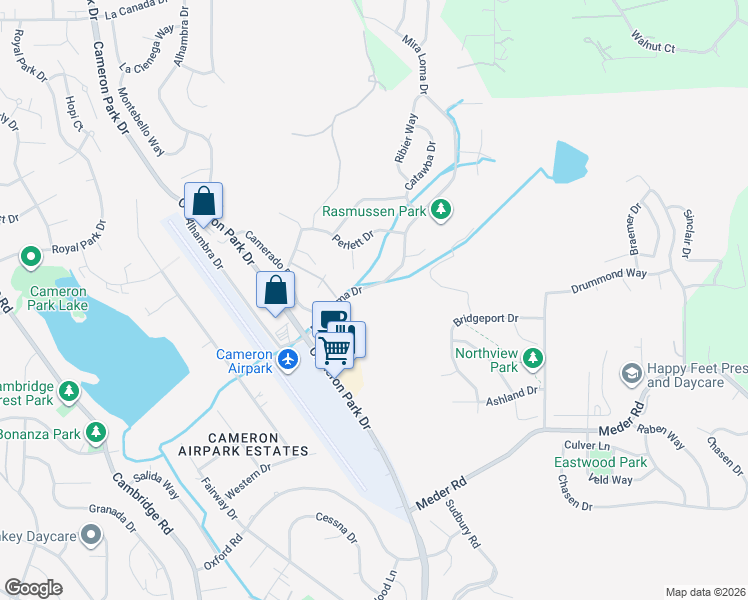 map of restaurants, bars, coffee shops, grocery stores, and more near 3480 Mira Loma Drive in Cameron Park