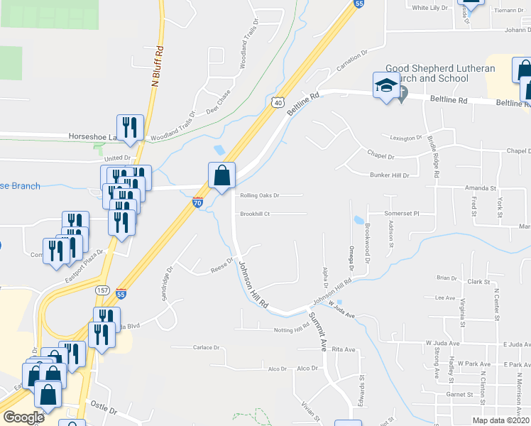 map of restaurants, bars, coffee shops, grocery stores, and more near 41 Brookhill Court in Collinsville
