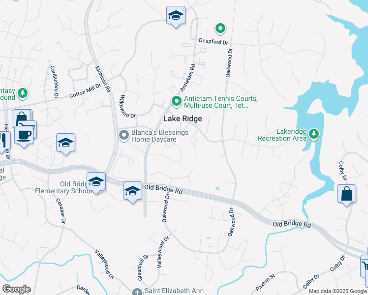 map of restaurants, bars, coffee shops, grocery stores, and more near 2859 Seminole Road in Woodbridge