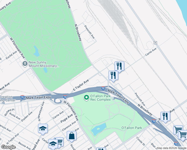 map of restaurants, bars, coffee shops, grocery stores, and more near 4 East Taylor Avenue in St. Louis