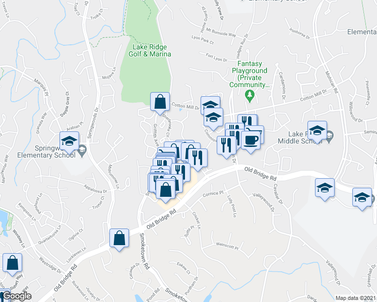 map of restaurants, bars, coffee shops, grocery stores, and more near 3621 Cebu Island Court in Woodbridge