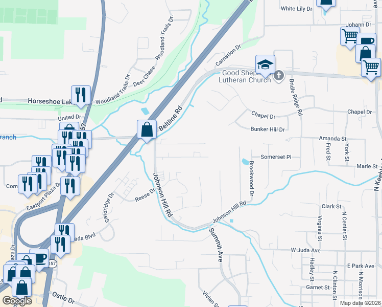 map of restaurants, bars, coffee shops, grocery stores, and more near 148 Rolling Oaks Drive in Collinsville
