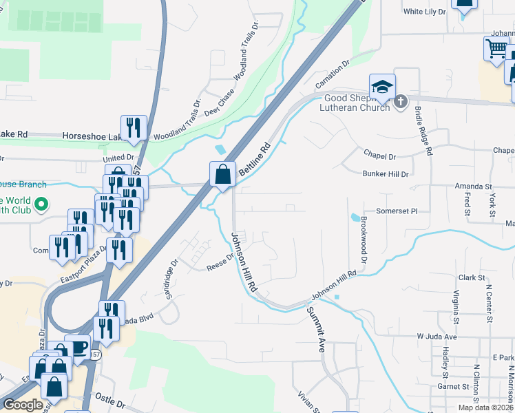 map of restaurants, bars, coffee shops, grocery stores, and more near 130 Rolling Oaks Drive in Collinsville