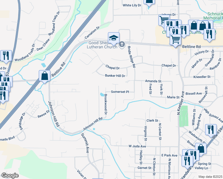 map of restaurants, bars, coffee shops, grocery stores, and more near 22 Delta Drive in Collinsville