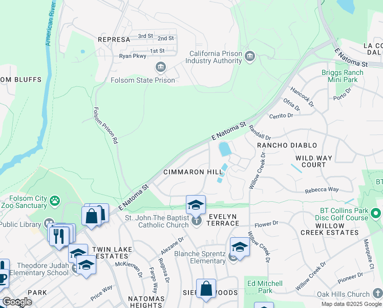 map of restaurants, bars, coffee shops, grocery stores, and more near 260 Spencer Street in Folsom