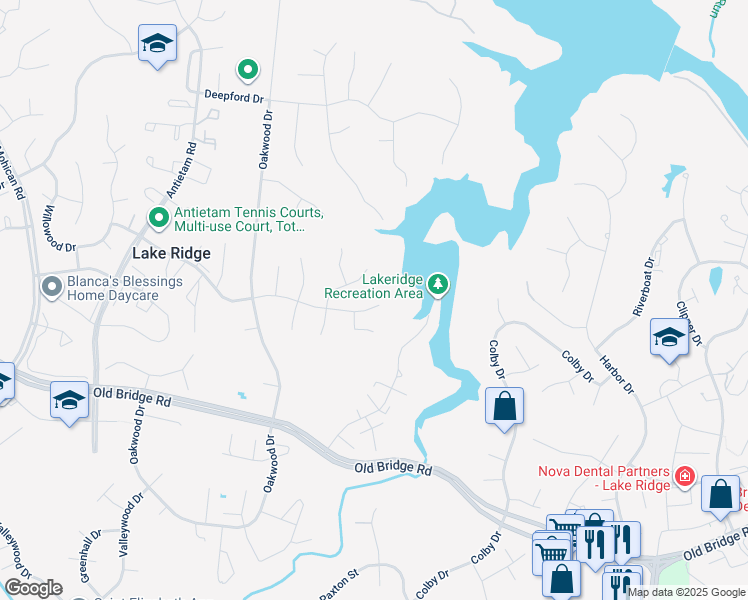 map of restaurants, bars, coffee shops, grocery stores, and more near 2604 Woodfern Court in Woodbridge