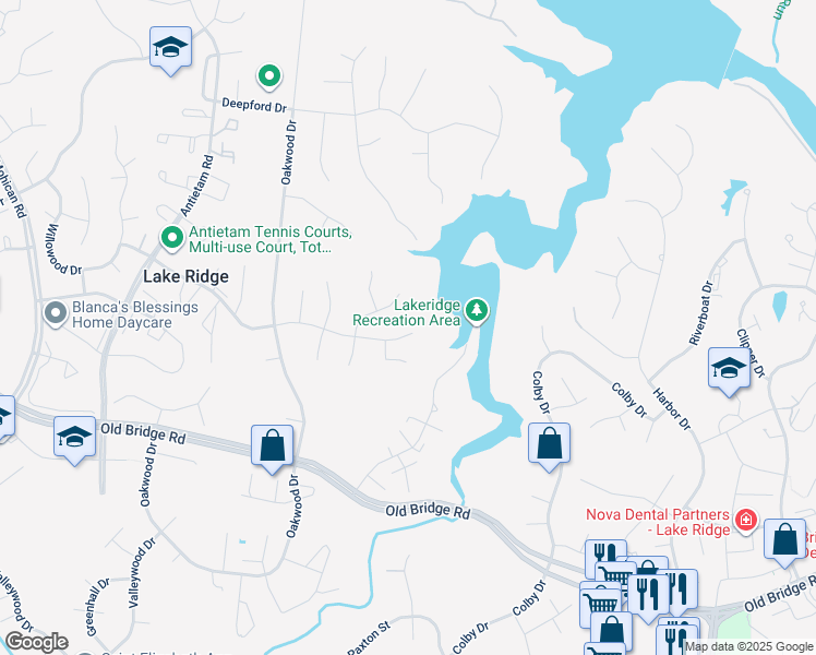map of restaurants, bars, coffee shops, grocery stores, and more near 2604 Woodfern Court in Woodbridge