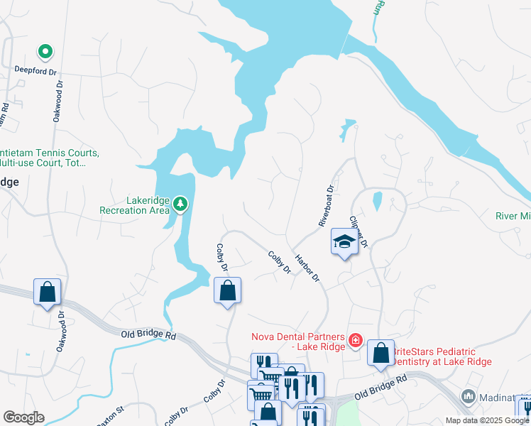 map of restaurants, bars, coffee shops, grocery stores, and more near 12212 Captains Court in Woodbridge