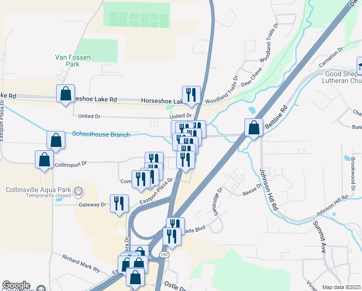 map of restaurants, bars, coffee shops, grocery stores, and more near 733 North Bluff Road in Collinsville