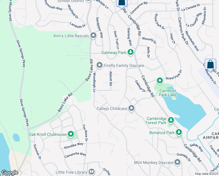 map of restaurants, bars, coffee shops, grocery stores, and more near 3160 Abbott Road in Cameron Park