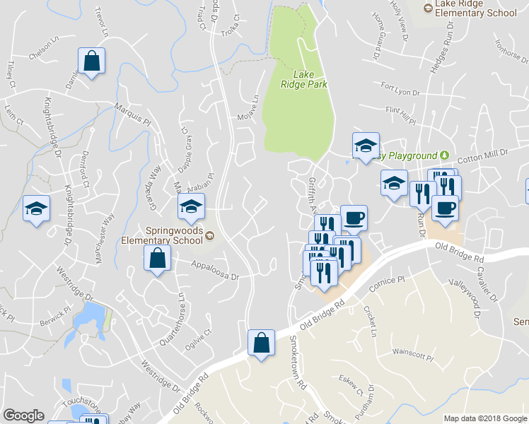 map of restaurants, bars, coffee shops, grocery stores, and more near 12211 Stevenson Court in Woodbridge
