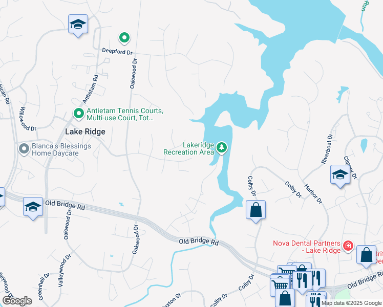 map of restaurants, bars, coffee shops, grocery stores, and more near 2602 Woodfern Court in Woodbridge