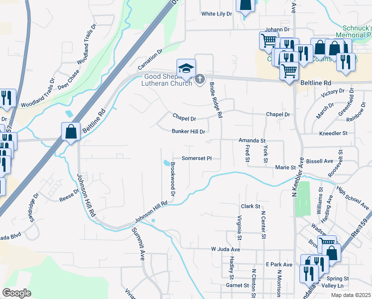 map of restaurants, bars, coffee shops, grocery stores, and more near 22 Delta Drive in Collinsville