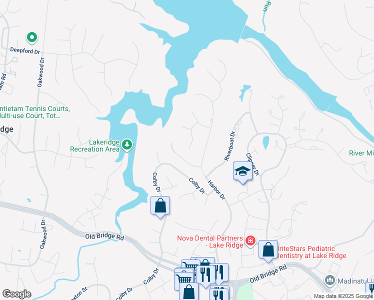 map of restaurants, bars, coffee shops, grocery stores, and more near 12212 Captains Court in Woodbridge