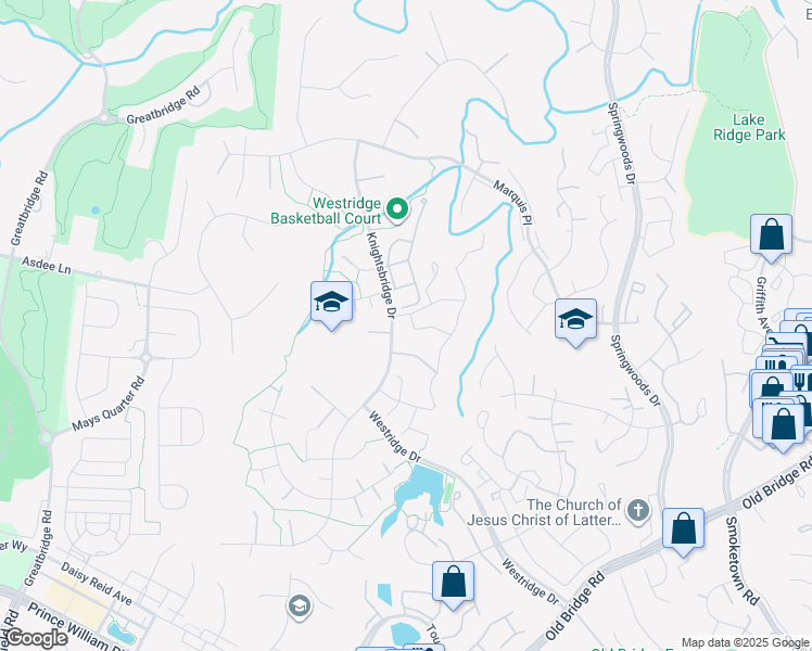 map of restaurants, bars, coffee shops, grocery stores, and more near 4139 Hampstead Lane in Woodbridge