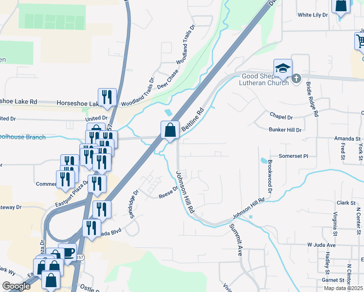 map of restaurants, bars, coffee shops, grocery stores, and more near 96 Rolling Oaks Drive in Collinsville