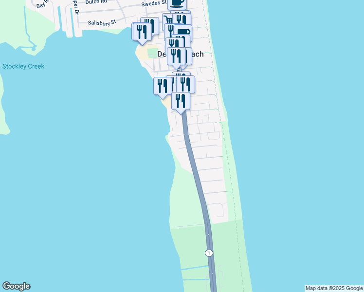 map of restaurants, bars, coffee shops, grocery stores, and more near 38761 Bayberry Lane in Rehoboth Beach