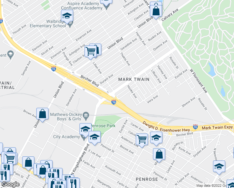 map of restaurants, bars, coffee shops, grocery stores, and more near 4540 North Kingshighway Boulevard in St. Louis