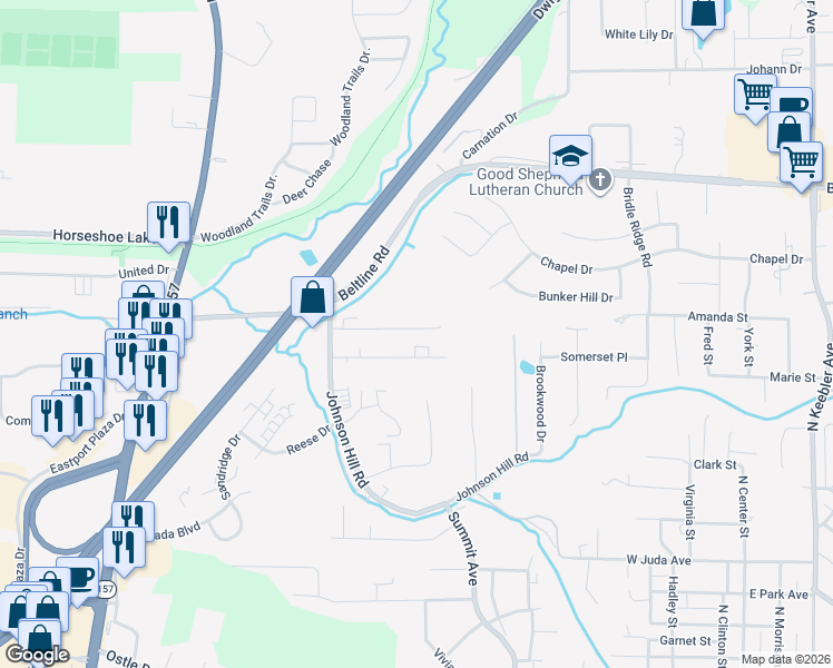 map of restaurants, bars, coffee shops, grocery stores, and more near 148 Rolling Oaks Drive in Collinsville