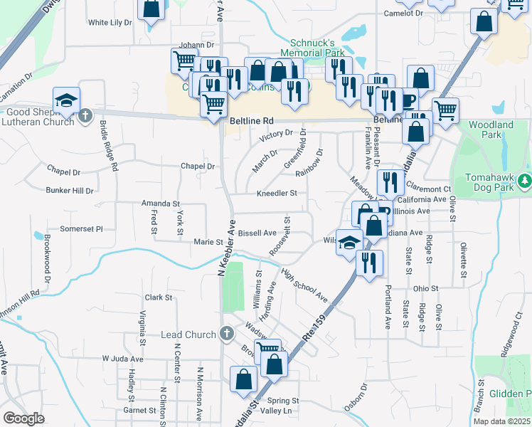 map of restaurants, bars, coffee shops, grocery stores, and more near 322 Garesche Street in Collinsville