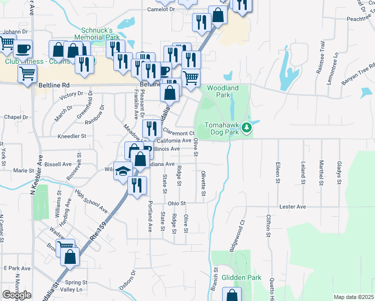 map of restaurants, bars, coffee shops, grocery stores, and more near 808 Illinois Avenue in Collinsville