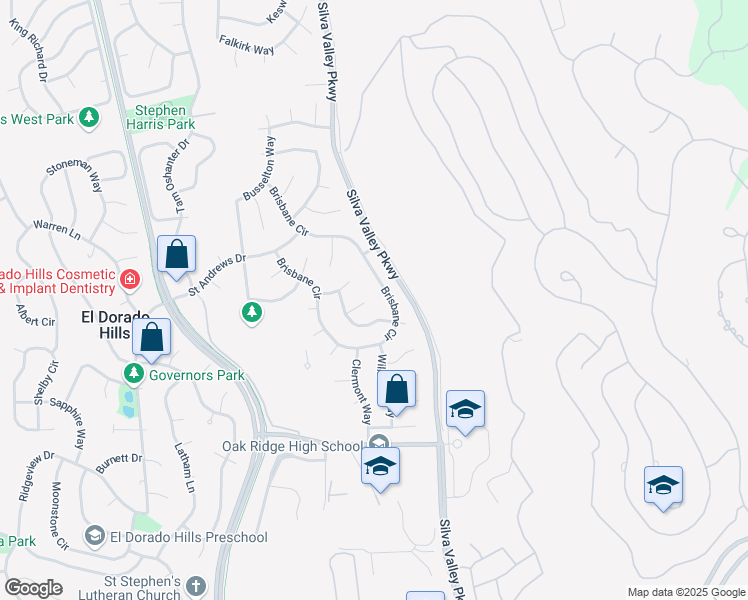 map of restaurants, bars, coffee shops, grocery stores, and more near 1640 Murrell Place in El Dorado Hills