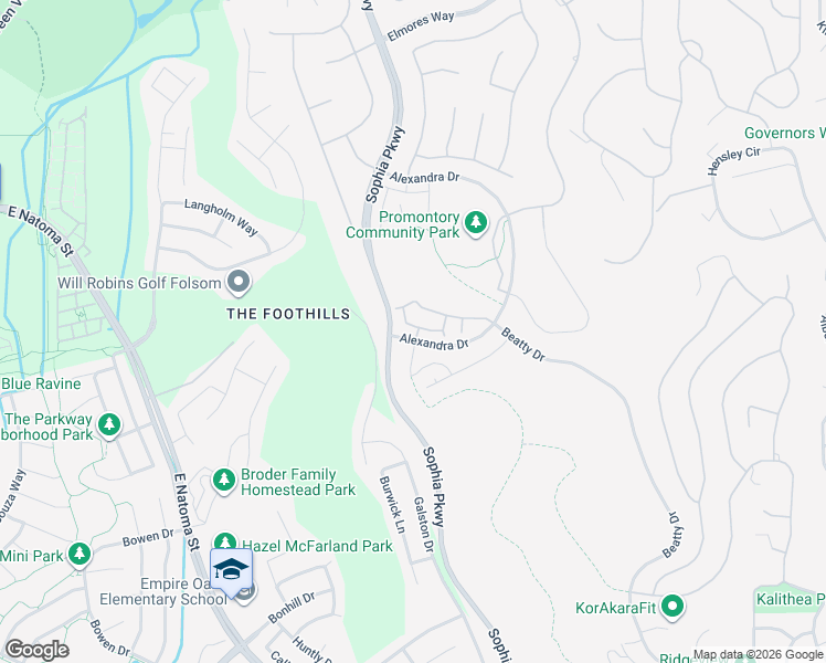 map of restaurants, bars, coffee shops, grocery stores, and more near 7238 Santorini Way in El Dorado Hills
