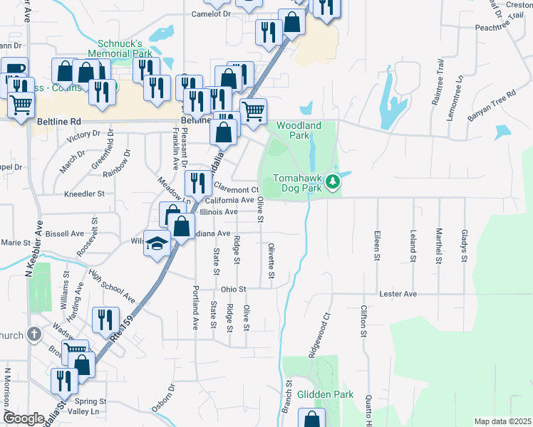 map of restaurants, bars, coffee shops, grocery stores, and more near 907 Indiana Avenue in Collinsville