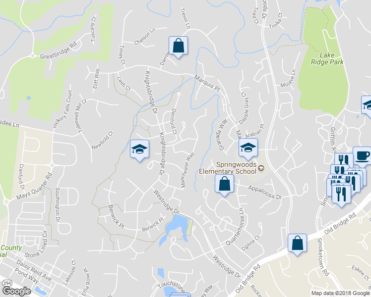 map of restaurants, bars, coffee shops, grocery stores, and more near 4112 Hampstead Lane in Woodbridge