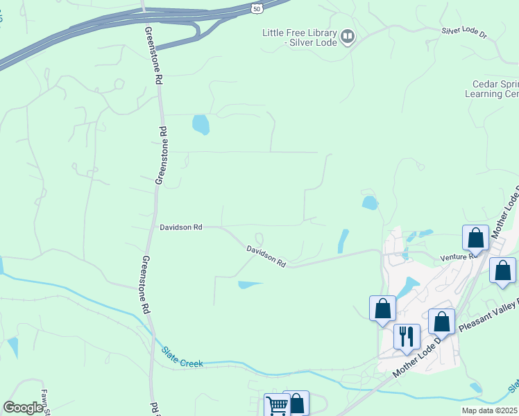 map of restaurants, bars, coffee shops, grocery stores, and more near 5227 Greathouse Lane in Placerville