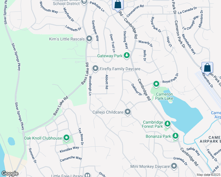 map of restaurants, bars, coffee shops, grocery stores, and more near 3160 Abbott Road in Cameron Park