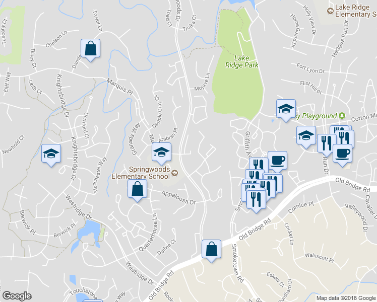 map of restaurants, bars, coffee shops, grocery stores, and more near 12324 Wadsworth Way in Woodbridge
