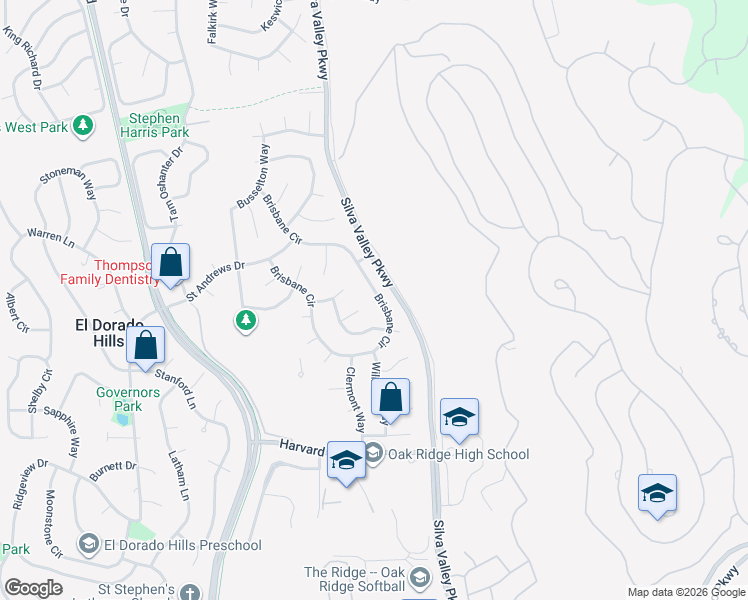 map of restaurants, bars, coffee shops, grocery stores, and more near 1640 Murrell Place in El Dorado Hills