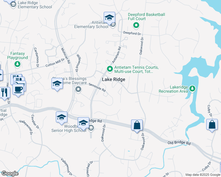 map of restaurants, bars, coffee shops, grocery stores, and more near 2937 Lexington Court in Woodbridge