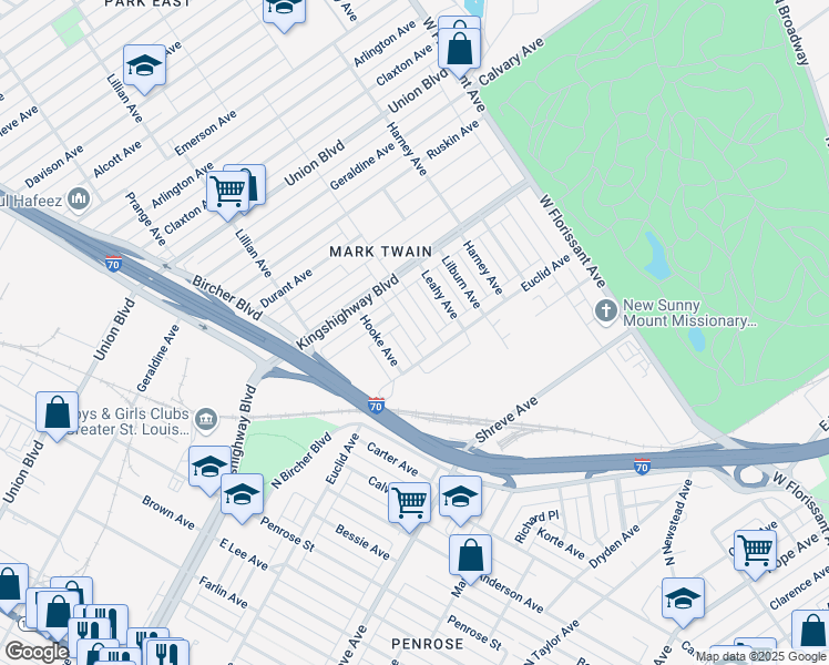 map of restaurants, bars, coffee shops, grocery stores, and more near 5217 North Euclid Avenue in St. Louis