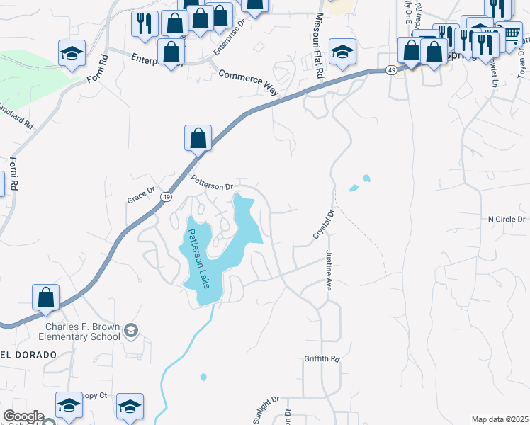 map of restaurants, bars, coffee shops, grocery stores, and more near 4380 Patterson Drive in Diamond Springs