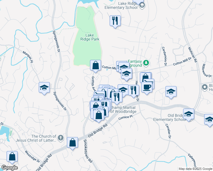 map of restaurants, bars, coffee shops, grocery stores, and more near 3580 Sherbrooke Circle in Woodbridge