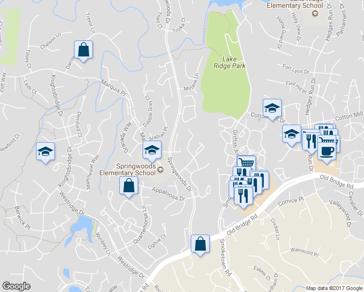 map of restaurants, bars, coffee shops, grocery stores, and more near 12325 Wadsworth Way in Woodbridge