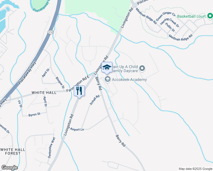map of restaurants, bars, coffee shops, grocery stores, and more near 14600 Berry Road in Accokeek
