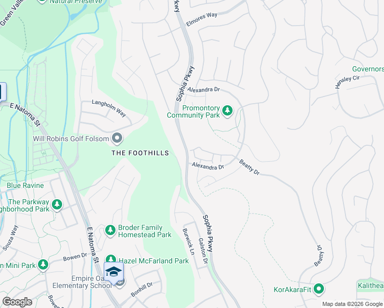 map of restaurants, bars, coffee shops, grocery stores, and more near 7238 Santorini Way in El Dorado Hills