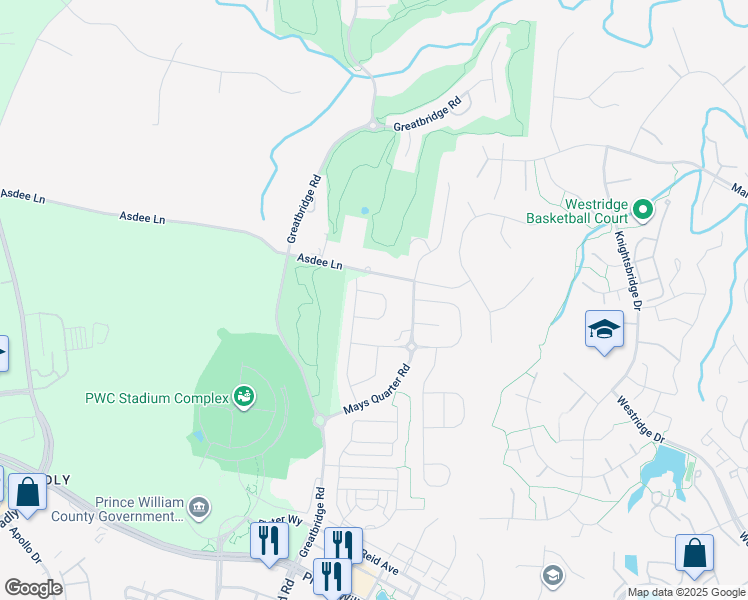 map of restaurants, bars, coffee shops, grocery stores, and more near 4558 Morley Loop in Woodbridge