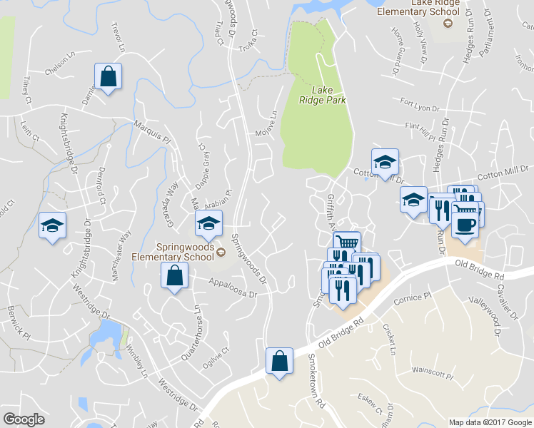 map of restaurants, bars, coffee shops, grocery stores, and more near 12119 Chaucer Lane in Woodbridge