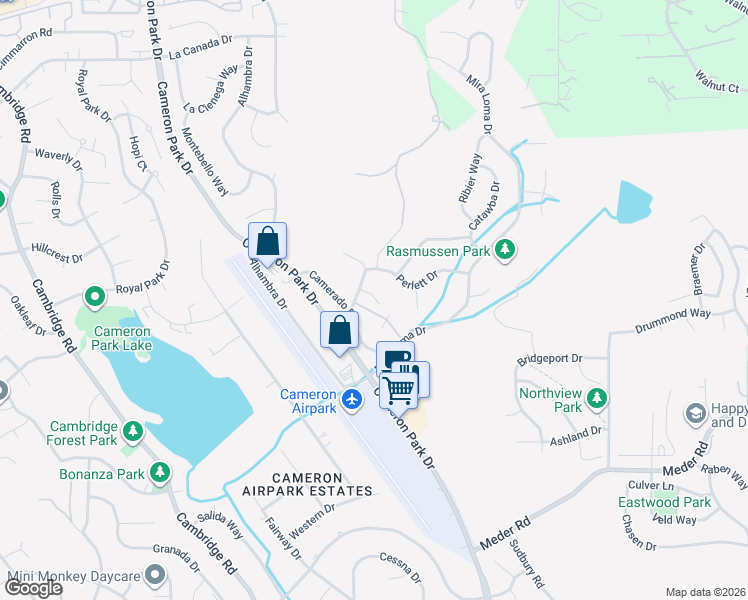 map of restaurants, bars, coffee shops, grocery stores, and more near 3430 Virada Road in Cameron Park