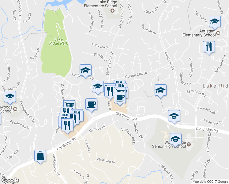 map of restaurants, bars, coffee shops, grocery stores, and more near 12234 Nutmeg Court in Woodbridge