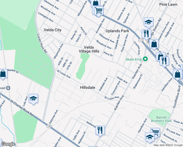 map of restaurants, bars, coffee shops, grocery stores, and more near 2156 Erick Avenue in St. Louis