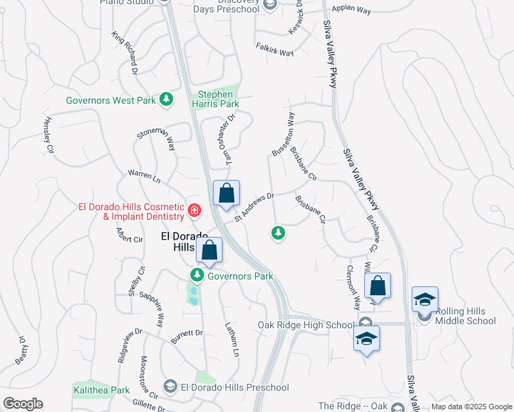 map of restaurants, bars, coffee shops, grocery stores, and more near 1060 Saint Andrews Drive in El Dorado Hills