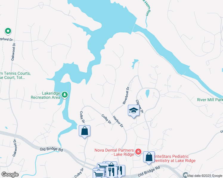 map of restaurants, bars, coffee shops, grocery stores, and more near 12202 Harbor Drive in Woodbridge