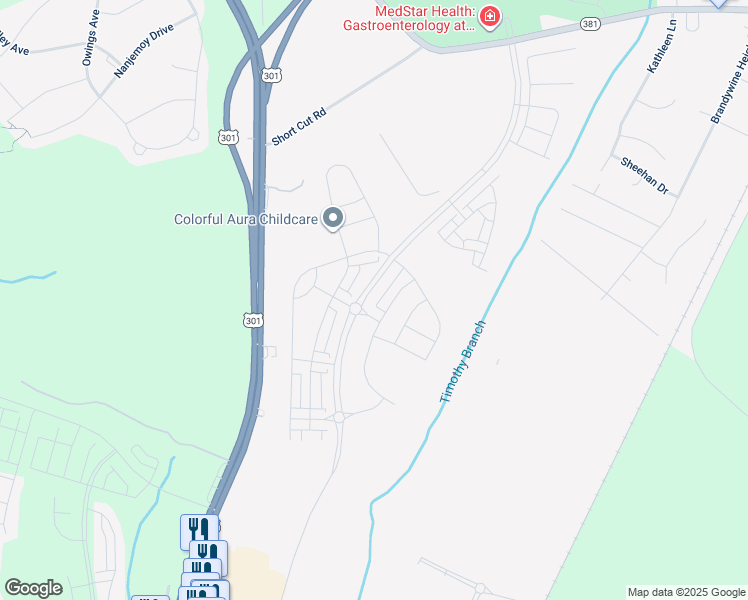 map of restaurants, bars, coffee shops, grocery stores, and more near 14740 Mattawoman Drive in Brandywine