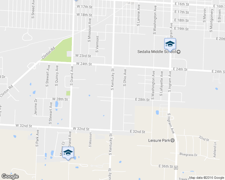 map of restaurants, bars, coffee shops, grocery stores, and more near 2721 South Kentucky Street in Sedalia